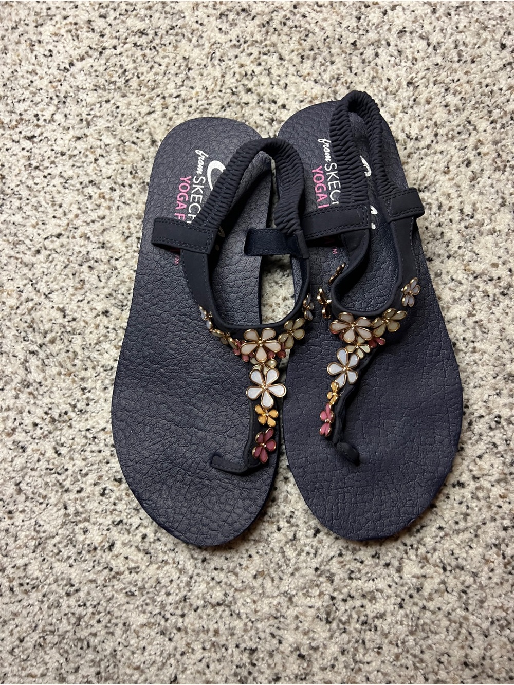Skechers Navy Floral Jeweled Thong Sandals - Picture 2 of 6